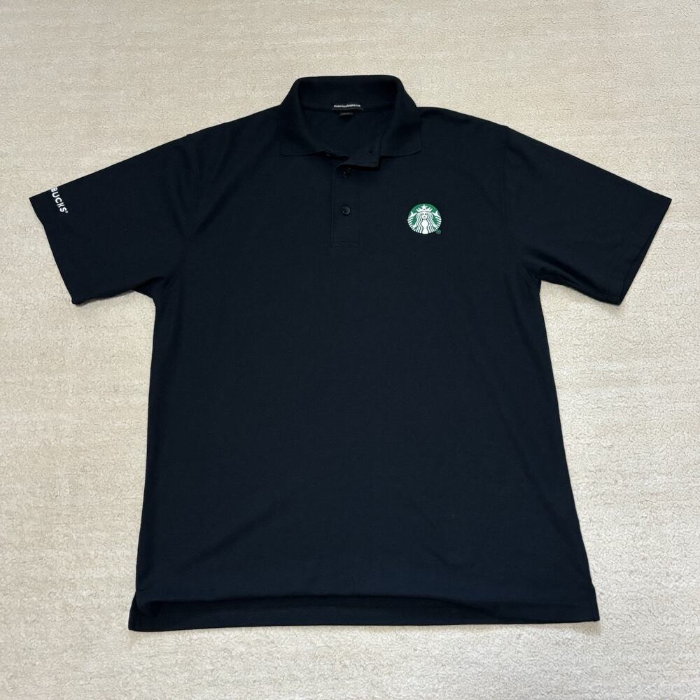 Starbucks Coffee Barista Employee Men’s Black Polo Shirt Size Large LRG